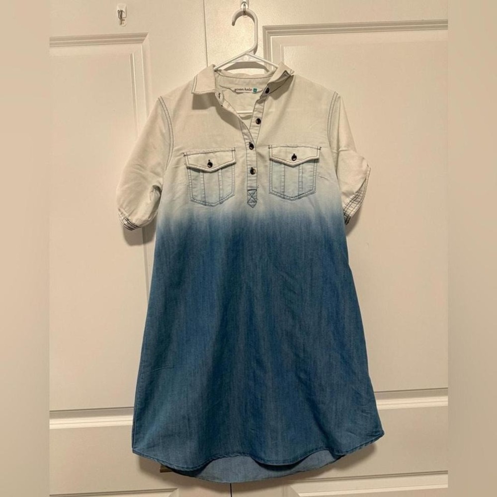 Ombré chambray summer shift dress women size Medium M.